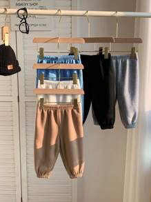 SHEIN Leap Crew 5 件装婴儿男童/女童休闲运动服，百搭纯色，如卡其色、白色、黑色、蓝色和灰色，宽松裤子，适合秋冬季居家、户外和玩耍