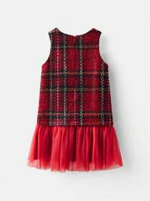Maija Kids Maija Kids 年轻女孩休闲粗花呢撞色网眼拼接连衣裙 - 紅色 - 查看 7