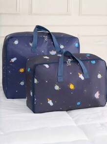1 pieza Bolsa de almacenamiento de ropa de gran capacidad de Oxford, bolsa de almacenamiento de ropa de cama de gran capacidad con patrón de espacio, bolso ligero con cremallera para mudanza, organizador de edredones, decoraciones de otoño, decoración festiva, decoración de habitación, decoración del hogar, decoración de otoño, decoración de dormitorio - Azul - Ver 2