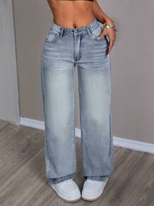 SHEIN Tall Pantalones vaqueros informales de longitud hasta el tobillo con lavado a rayas de gato para mujeres, otoño