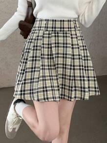 DAZY 女式纯色褶皱灯芯绒 A 字迷你裙，四季秋季半身裙