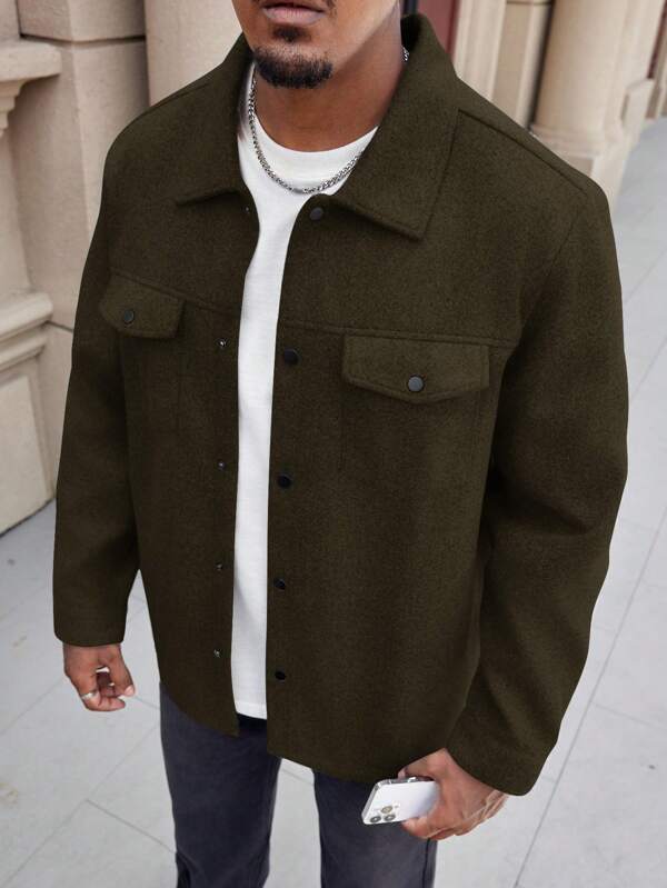 Manfinity Homme Herren Große Größen-Lässig-Jacke mit Knopfleiste in Unifarbe, Herbst/Winter