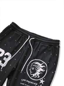 Manfinity EMRG Men's Casual Street Letter & Numeric Print Drawstring Waist Wide-Leg Sweatpants