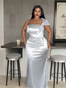 Slaydiva New 2024 Thanksgiving Women Outfit, Plus Size White Slanted Collar Pearl Bow Cocktail Dress, Holiday Clothes, New Year Party Dress