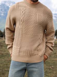 Manfinity Homme 男士休闲落肩圆领拼色长袖毛衣，适合秋冬季、徒步旅行、朋友聚会