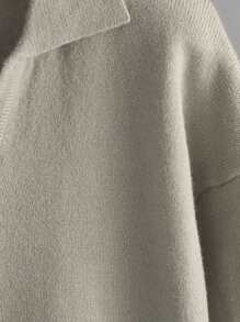 INAWLY Bộ đồ dệt kim dài tay ve áo màu trơn và quần dài rút dây thường ngày dành cho nữ 2 món - Màu be - Xem 4