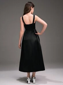 SHEIN 少女黑色手工立体花朵吊带修身露肩露背不对称舞会礼服，适合生日派对、万圣节礼服、化妆舞会、派对、节日庆典、婚礼花童、舞台表演、圣诞礼服、感恩节礼服 - 黑色 - 查看 2