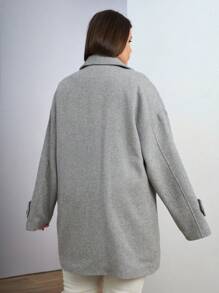 RueChic Plus Size Women's Lapel Neck Drop Shoulder Double Button Overcoat, For Winter - Light Grey - View 2