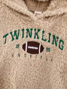 Young Girl Casual Double-Faced Fleece Hoodie Top With Embroidery And Solid Color Knit Leggings Set