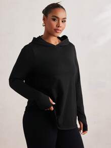 SHEIN Sport Studio Plus Size Hoodie Sweatshirts With Fleece Leopard Print And Mesh Splice Back Design, Long Sleeve