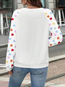 SHEIN LUNE 女士心形印花插肩袖休闲宽松套头运动衫，适合秋冬季 - 彩色 - 查看 2