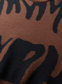 Manfinity EZcore 男士简约时尚休闲套头毛衣，日常穿着，男士毛衣，棕色毛衣，图案毛衣，男士图案毛衣，抽象印花毛衣