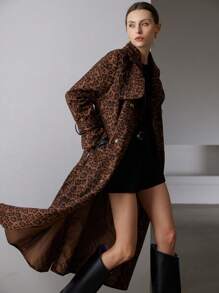 Aveloria Modichic Áo khoác dài hai hàng khuy họa tiết da báo cổ điển thanh lịch thời trang đường phố High Street - màu nâu - Xem 7