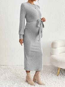 SHEIN Maternity Casual Solid Color Side Slit Bodycon Dress, Autumn/Winter
