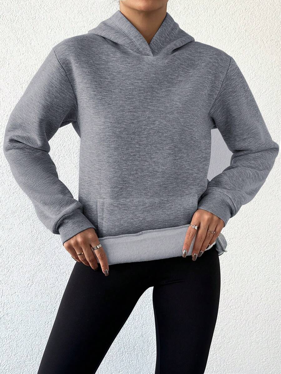 SHEIN Cottnline Women'S Kangaroo Pocket Fleece Lined Hoodie, Keep Warm - Grey - View 1