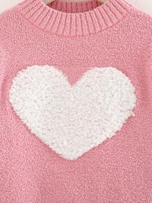 Cozy Pixies Heart Pattern Soft Knitted Crew Neck Long Sleeve Sweater For Young Girls - Pink - View 5