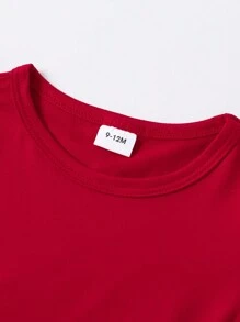 女婴圣诞欢乐字母印花休闲短袖 T 恤，适合圣诞节、春夏季 - 紅色 - 查看 6