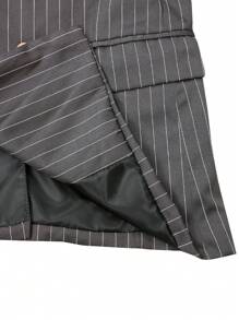 Manfinity Mode Bộ quần áo vest dài tay in họa tiết sọc hai hàng khuy cho nam - Màu xám đen - Xem 4