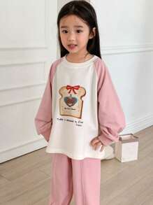 DAZY Young Girl Round Neck Knit Printed 2 Pieces Set Fall,Winter - Pink - View 4