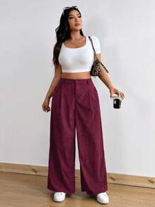 Flirla Plus Size High Waist Corduroy Wide Leg Pants For Women, Loose Fit Flattering Casual Trousers, Autumn/Winter