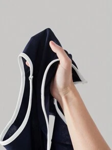 SHEIN MOD Retro Color Block Trim Women Set, Blazer Suit, Early Autumn Outfit - Navy Blue - View 9