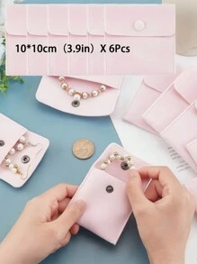 SHEIN 3/6PCS 7x7cm 10x10cm Soft Velvet Snap Closure Jewelry Bag Pink Square Luxurious Cloth Pouch Gift Packaging For Valentine Beads Bracelet Necklace Party Wedding Christmas Birthday Elegant Fashion Storage Organizer Accessories