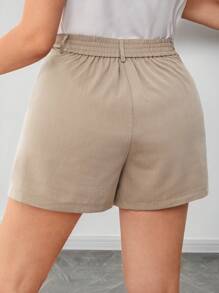 SHEIN Privé Shorts de talle alto con diseño de botón - Caqui - Ver 2