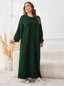 Lacomfia 大码纯色圆领长袖运动衫，休闲套头衫，适合日常休闲/旅行/居家 - 綠色 - 查看 3