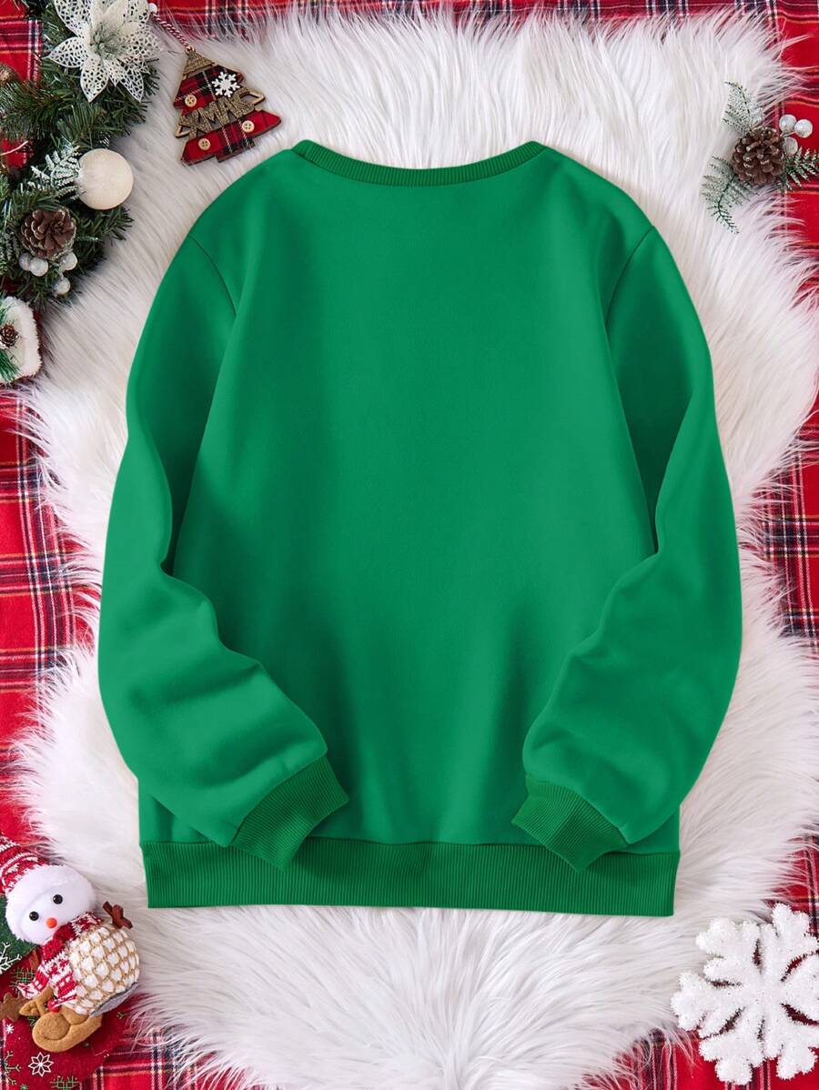 Family Matching Christmas Sweatshirts, Women's Round Neck, Festive Graphic Prints Sweatshirts, With Christmas Mom, Heart, Christmas Tree, Snowflake, Candy Cane, Star, Bell Print, Thermal Lined, Casual, Warm Pullover Fall - Green - View 1