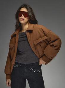 MISSGUIDED Suede Leather Bomber Jacket With Ribbed Cuffs Waistband Autumn Winter Fashion Casual Outerwear Streetwear