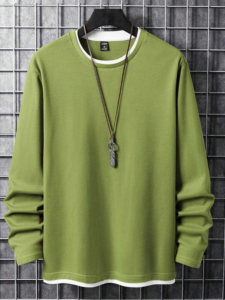 تي شيرت رجالي كاجوال بأكمام طويلة بياقة دائرية ذو...