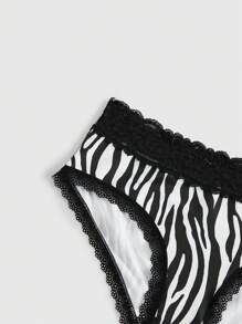 ROMWE J-Fashion 3pcs Y2K Gyaru Harajuku Leopard Zebra Print & Polka Dot Lace Patchwork Briefs Panties Set - Multicolor - View 4