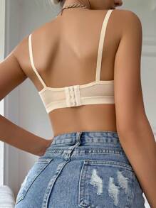 Áo ngực không dây vải trơn màu mơ thường ngày cho nữ, co giãn vừa phải, thiết kế hở lưng - Màu be - Xem 2