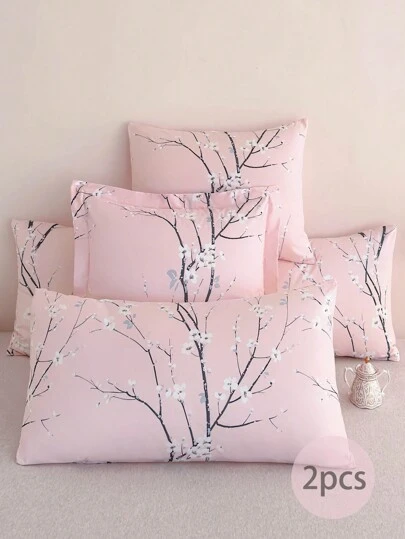 2 件最便宜的柔软超细纤维枕套 - 花卉枕套，防过敏透气枕套，大号长款标准大号双人床，全尺寸特大号双人床，身体床，欧式床和方形床，适合所有季节床上用品套装
