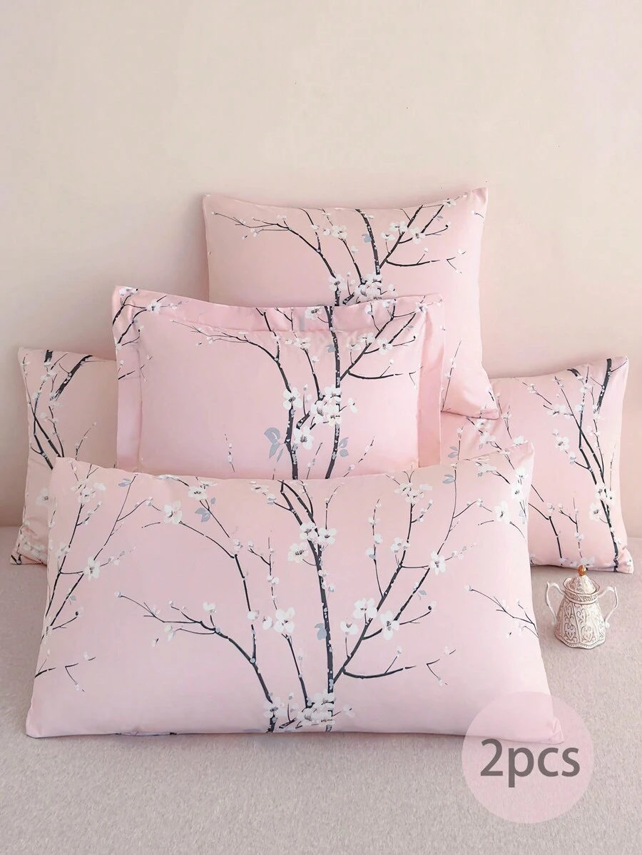 2 件最便宜的柔软超细纤维枕套 - 花卉枕套，防过敏透气枕套，大号长款标准大号双人床，全尺寸特大号双人床，身体床，欧式床和方形床，适合所有季节床上用品套装 - 粉色 - 查看 1