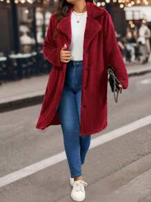 SHEIN LUNE Plus Size Women Casual Reversible Fluffy Dzianinowa Luźna Kurtka Kołnierzowa, Jesień/Zima Na Ubrania Noworoczne