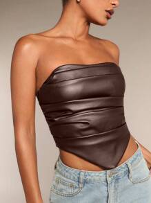 SHEIN BAE Top corset de tubo con volantes asimétricamente con dobladillo de mujer para otoño e invierno, disfraz de Halloween - Café integral - Ver 3