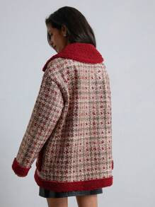 Aveloria Modichic 女士格子仿羊毛内衬常规夹克，黑帮妻子风格，适合秋冬季保暖的仿皮飞行员夹克，带博格衬里节日派对服装 - 彩色 - 查看 6