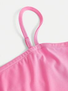 Sparklyn Holiday,Summer,TravelTween Girl Casual Puff Hem Dress For Tween Girls, Elegant & Solid Color Minimalist Style Camisole Short Dress, Suitable For All Seasons, School, Vacation And Daily Outing - Pink - View 3