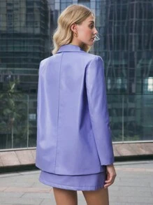 BizChic Purple Suit Jacket, Faux Leather PU Women's Blazer Set, Party, Office Commuter, Christmas, Thanksgiving, Women Elegant Attire,