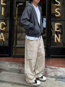 DAZY Men's Solid Color Cargo Pocket Wide Leg Loose Casual Pants,Fall Clothes Men Joggers