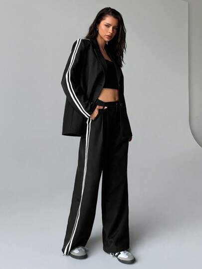 Aloruh 女士撞色拼接前扣简约西装裤，休闲日常穿着