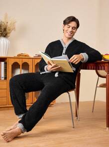 Men's Black And Gray Lounge Set - Black - View 4