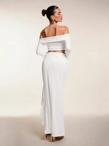 Glamine Set de 2 vestidos ajustado de manga larga asimétricos de color liso para mujer