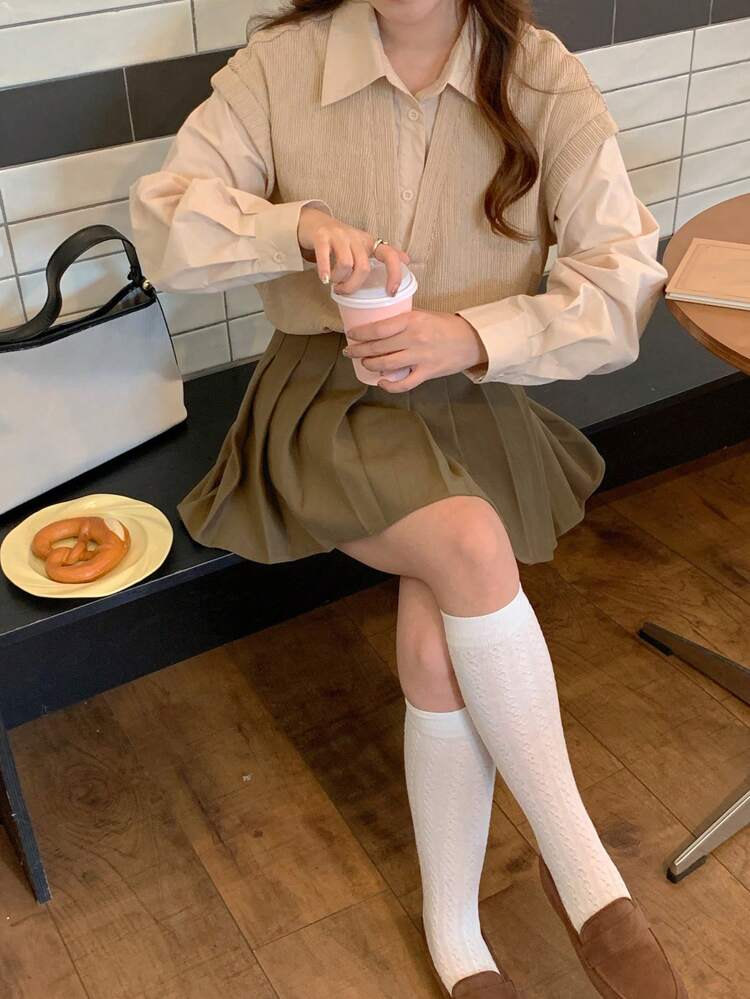 Camisa Feminina, Cor Sólida, Minimalista, Uso Casual e Diário