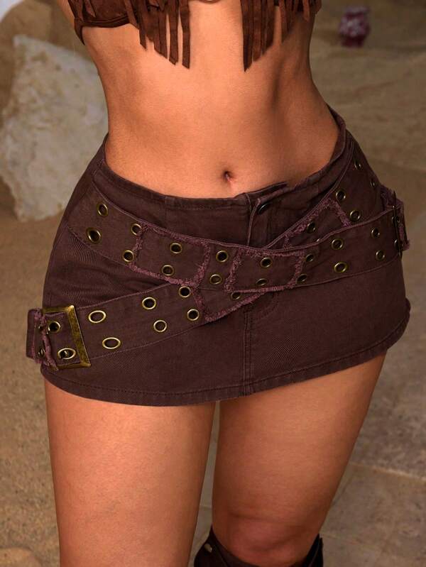 SHEIN ICON Minifalda vaquera sexy de mujer con tiras cruzadas