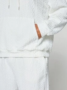 Manfinity NXTstreet 2pcs Plus Size Men's Casual White Cable Knit Long Sleeve Hoodie Sweatshirt And Pants Set