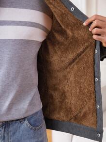 Manfinity Homme Men's Contrast Color Thermal Lined Casual Hooded Jacket, Autumn/Winter Work Long Sleeve Lightweight Color Block Jacket, For Friends, Husband, Boyfriend Gifts , Corduroy - Dark Grey - View 5