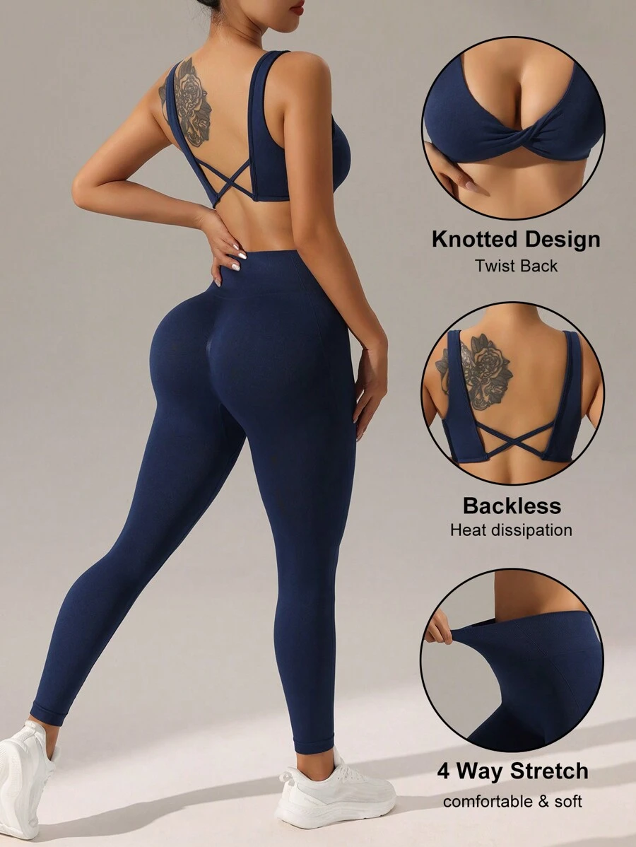 Easithlete 无缝高弹力运动服套装、运动胸罩和紧身裤健身套装