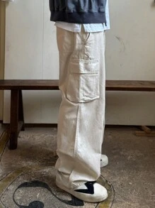 DAZY Men's Solid Color Cargo Pocket Wide Leg Loose Casual Pants,Fall Clothes Men Joggers